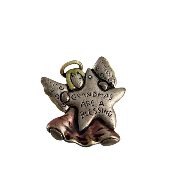 Grandmas are a Blessing Pin Brooch Silver Tone Angel Star Rhinestone 1.5"  Long - Picture 4 of 4